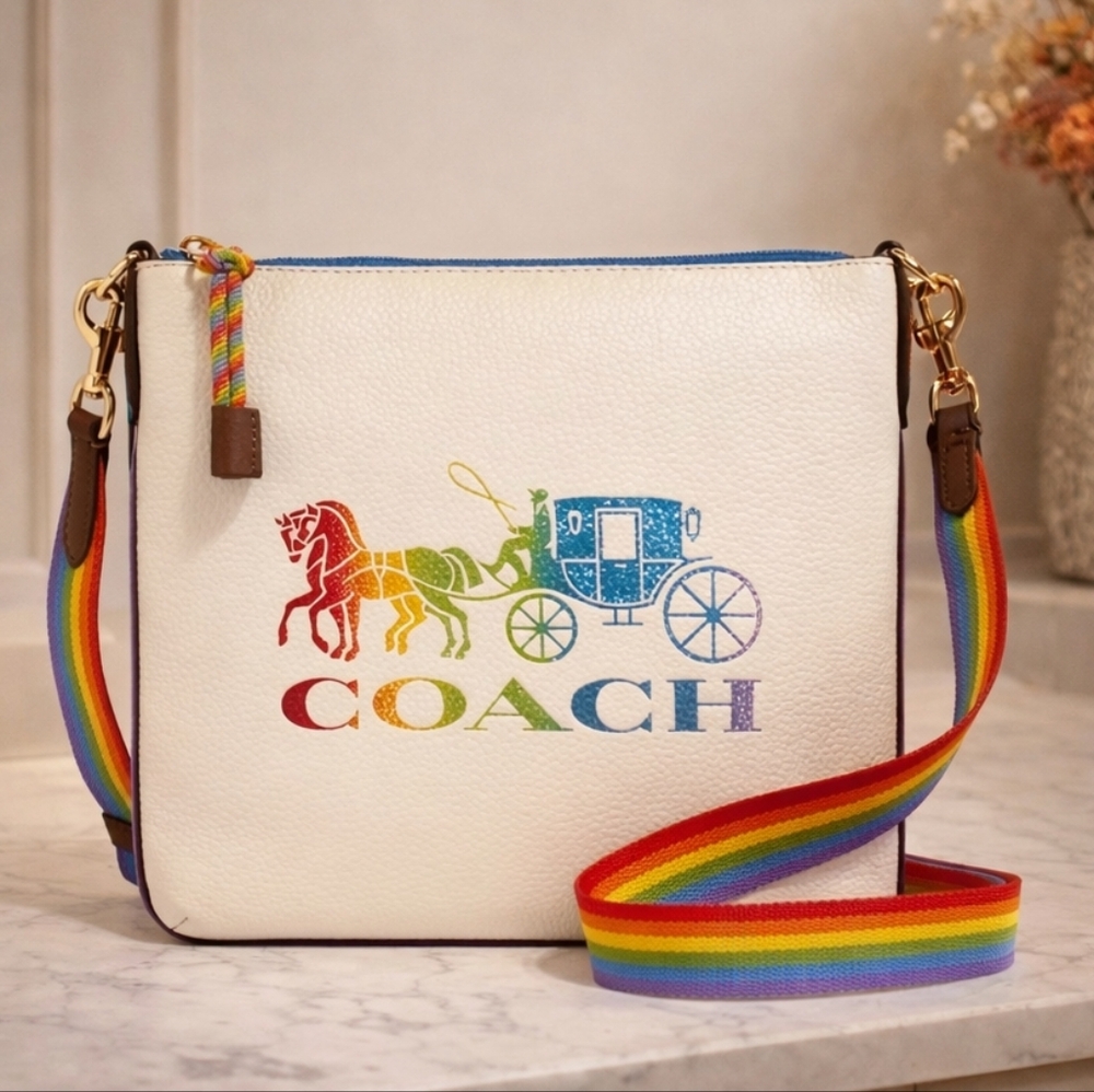 COACH BAG #2505 RAINBOW XBODY SHOULDER HORSE CARRIAGE LEATHER JES SLIM NWT‎